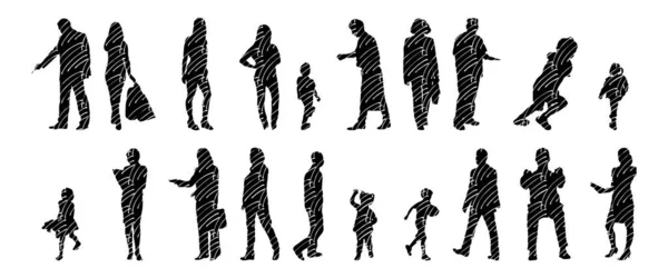 Silhouettes Vectorielles Silhouettes Esquissées Personnes Dessin Contour Silhouette Personnes Icône — Image vectorielle