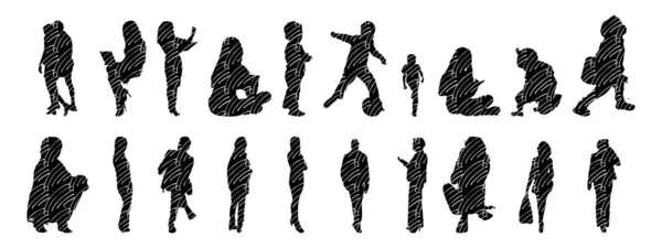 Silhouettes Vectorielles Silhouettes Esquissées Personnes Dessin Contour Silhouette Personnes Icône — Image vectorielle