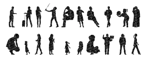 Silhouettes Vectorielles Silhouettes Esquissées Personnes Dessin Contour Silhouette Personnes Icône — Image vectorielle