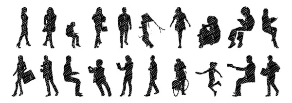 Vector Silhouettes Outline Silhouettes People Contour Drawing People Silhouette Icon — Stock Vector