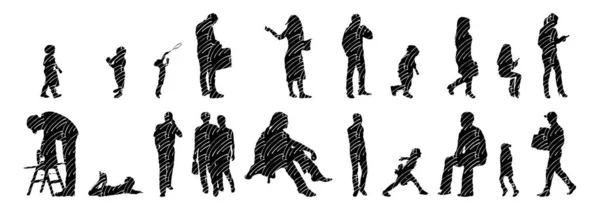 Vektor Silhouetten Umrisse Von Menschen Konturzeichnung Menschen Silhouette Icon Set — Stockvektor