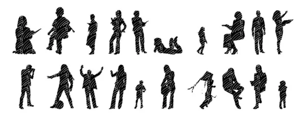 Vector Silhouettes Outline Silhouettes People Contour Drawing People Silhouette Icon — 스톡 벡터