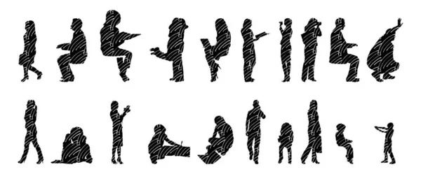 Vector Silhouettes Outline Silhouettes People Contour Drawing People Silhouette Icon — 스톡 벡터