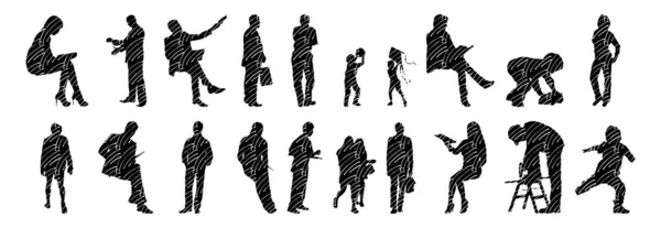 Silhouettes Vectorielles Silhouettes Esquissées Personnes Dessin Contour Silhouette Personnes Icône — Image vectorielle