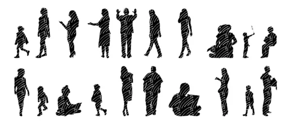 Vektor Silhouetten Umrisse Von Menschen Konturzeichnung Menschen Silhouette Icon Set — Stockvektor