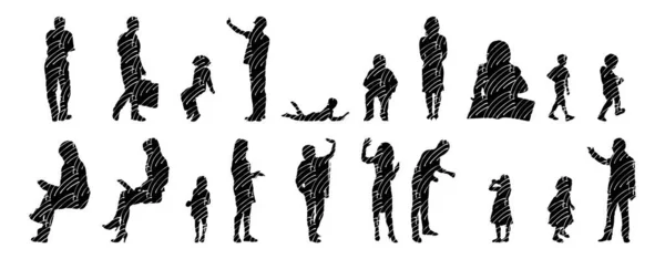 Silhouettes Vectorielles Silhouettes Esquissées Personnes Dessin Contour Silhouette Personnes Icône — Image vectorielle