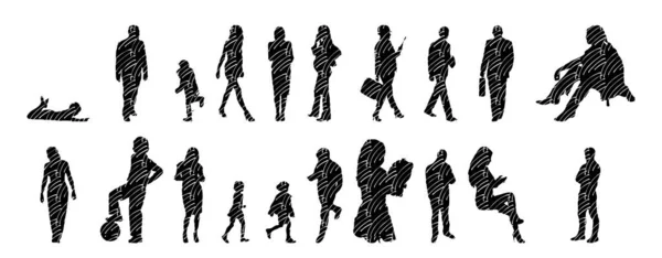 Vector Silhouettes Outline Silhouettes People Contour Drawing People Silhouette Icon — 스톡 벡터