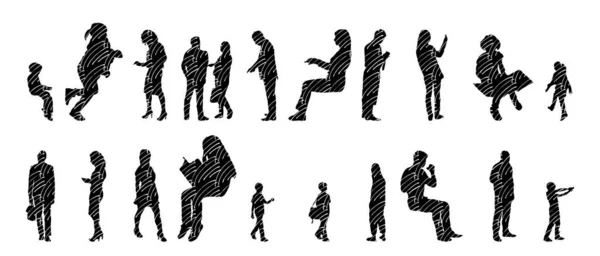 Silhouettes Vectorielles Silhouettes Esquissées Personnes Dessin Contour Silhouette Personnes Icône — Image vectorielle