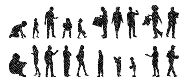 Silhouettes Vectorielles Silhouettes Esquissées Personnes Dessin Contour Silhouette Personnes Icône — Image vectorielle