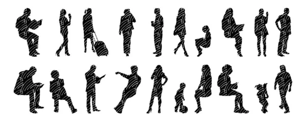 Silhouettes Vectorielles Silhouettes Esquissées Personnes Dessin Contour Silhouette Personnes Icône — Image vectorielle