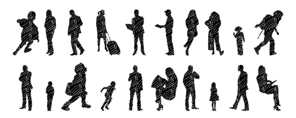 Silhouettes Vectorielles Silhouettes Esquissées Personnes Dessin Contour Silhouette Personnes Icône — Image vectorielle