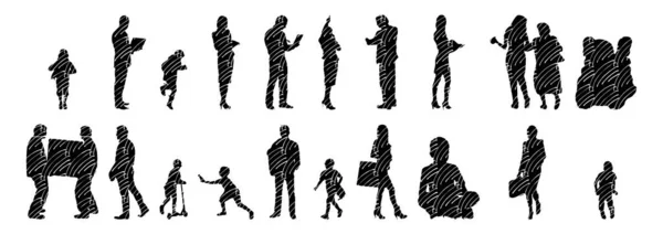 Silhouettes Vectorielles Silhouettes Esquissées Personnes Dessin Contour Silhouette Personnes Icône — Image vectorielle