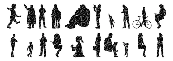 Vector Silhouettes Outline Silhouettes People Contour Drawing People Silhouette Icon — Stock Vector