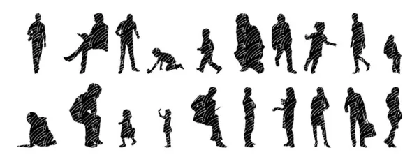 Silhouettes Vectorielles Silhouettes Esquissées Personnes Dessin Contour Silhouette Personnes Icône — Image vectorielle