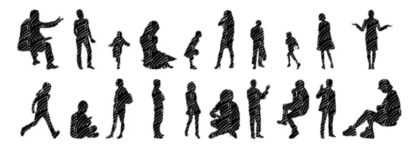 Vector Silhouettes Outline Silhouettes People Contour Drawing People Silhouette Icon — Stock Vector