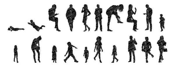 Silhouettes Vectorielles Silhouettes Esquissées Personnes Dessin Contour Silhouette Personnes Icône — Image vectorielle