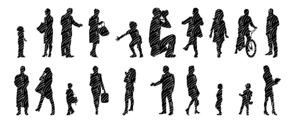 Silhouettes Vectorielles Silhouettes Esquissées Personnes Dessin Contour Silhouette Personnes Icône — Image vectorielle