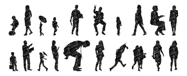 Vector Silhouetten Overzicht Silhouetten Van Mensen Contourtekening Personensilhouet Icoon Set — Stockvector