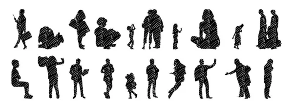 Silhouettes Vectorielles Silhouettes Esquissées Personnes Dessin Contour Silhouette Personnes Icône — Image vectorielle