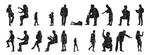 Silhouettes Vectorielles Silhouettes Esquissées Personnes Dessin Contour Silhouette Personnes Icône — Image vectorielle