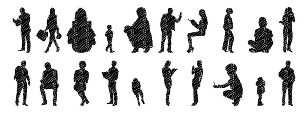 Silhouettes Vectorielles Silhouettes Esquissées Personnes Dessin Contour Silhouette Personnes Icône — Image vectorielle