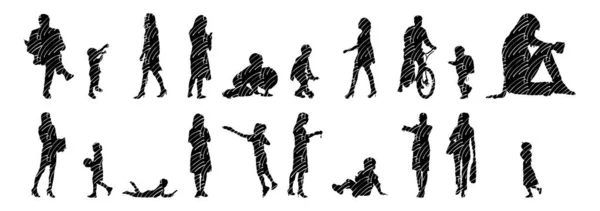 Vektor Silhouetten Umrisse Von Menschen Konturzeichnung Menschen Silhouette Icon Set — Stockvektor