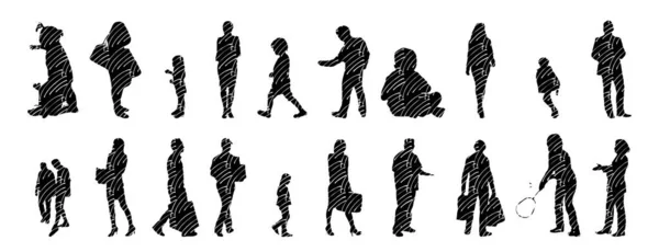 Vector Silhouettes Outline Silhouettes People Contour Drawing People Silhouette Icon — Stock Vector