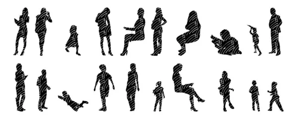 Vector Silhouettes Outline Silhouettes People Contour Drawing People Silhouette Icon — 스톡 벡터