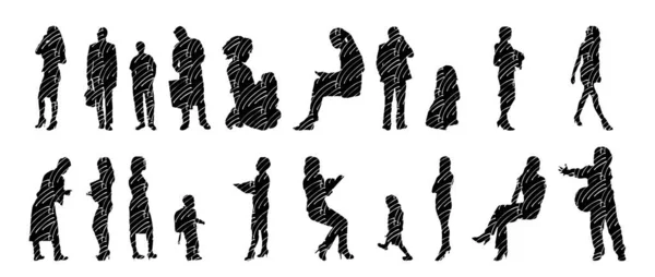 Vector Silhouettes Outline Silhouettes People Contour Drawing People Silhouette Icon — 스톡 벡터