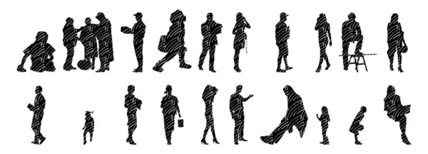 Silhouettes Vectorielles Silhouettes Esquissées Personnes Dessin Contour Silhouette Personnes Icône — Image vectorielle