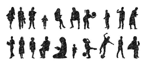 Vektor Silhouetten Umrisse Von Menschen Konturzeichnung Menschen Silhouette Icon Set — Stockvektor