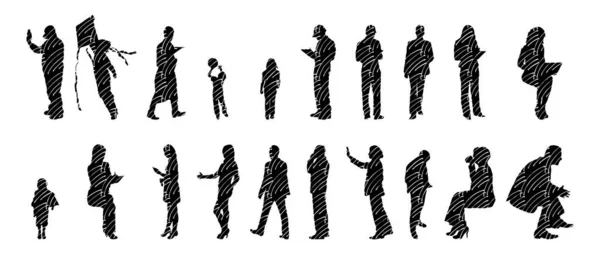 Silhouettes Vectorielles Silhouettes Esquissées Personnes Dessin Contour Silhouette Personnes Icône — Image vectorielle