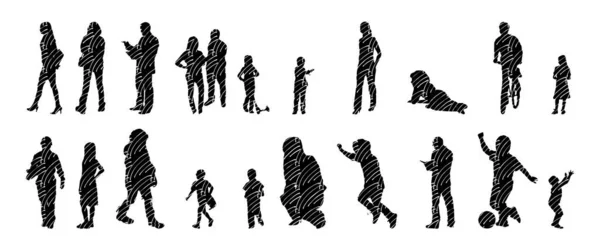 Silhouettes Vectorielles Silhouettes Esquissées Personnes Dessin Contour Silhouette Personnes Icône — Image vectorielle