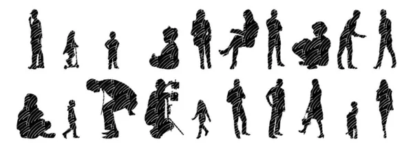 Vektor Silhouetten Umrisse Von Menschen Konturzeichnung Menschen Silhouette Icon Set — Stockvektor