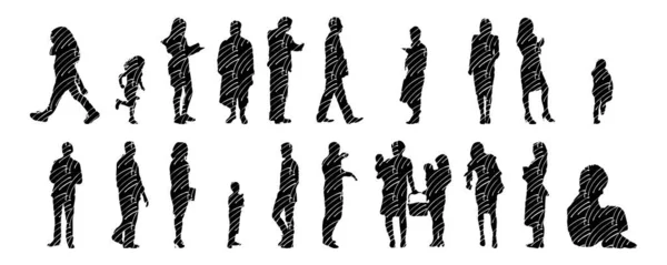 Silhouettes Vectorielles Silhouettes Esquissées Personnes Dessin Contour Silhouette Personnes Icône — Image vectorielle