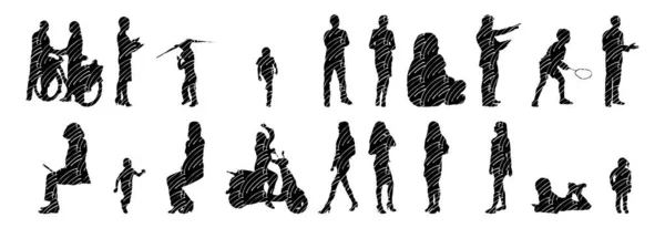 Silhouettes Vectorielles Silhouettes Esquissées Personnes Dessin Contour Silhouette Personnes Icône — Image vectorielle