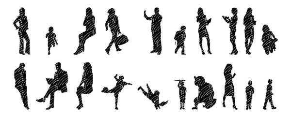 Vector Silhouettes Outline Silhouettes People Contour Drawing People Silhouette Icon — 스톡 벡터