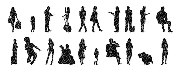 Silhouettes Vectorielles Silhouettes Esquissées Personnes Dessin Contour Silhouette Personnes Icône — Image vectorielle