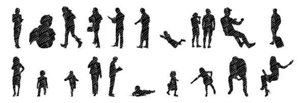 Silhouettes Vectorielles Silhouettes Esquissées Personnes Dessin Contour Silhouette Personnes Icône — Image vectorielle