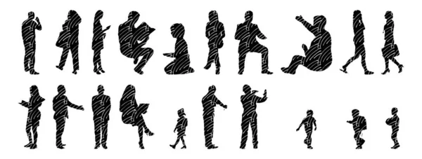 Vector Silhouettes Outline Silhouettes People Contour Drawing People Silhouette Icon — 스톡 벡터