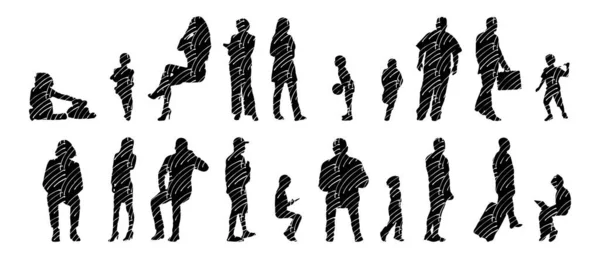 Vector Silhouetten Overzicht Silhouetten Van Mensen Contourtekening Personensilhouet Icoon Set — Stockvector