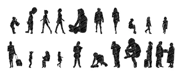 Vector Silhouettes Outline Silhouettes People Contour Drawing People Silhouette Icon — Stock Vector