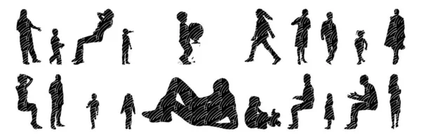 Silhouettes Vectorielles Silhouettes Esquissées Personnes Dessin Contour Silhouette Personnes Icône — Image vectorielle