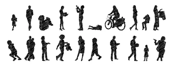 Vektor Silhouetten Umrisse Von Menschen Konturzeichnung Menschen Silhouette Icon Set — Stockvektor