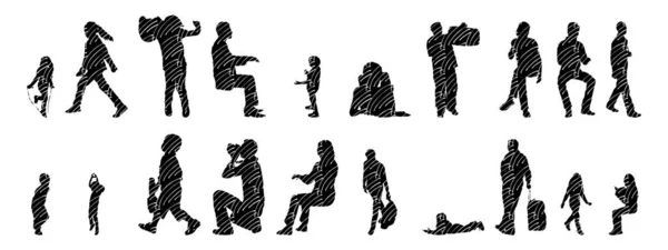 Silhouettes Vectorielles Silhouettes Esquissées Personnes Dessin Contour Silhouette Personnes Icône — Image vectorielle