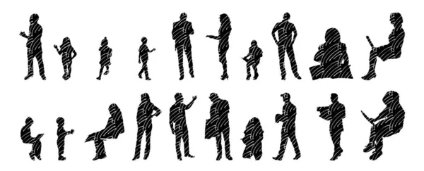 Vector Silhouettes Outline Silhouettes People Contour Drawing People Silhouette Icon — 스톡 벡터