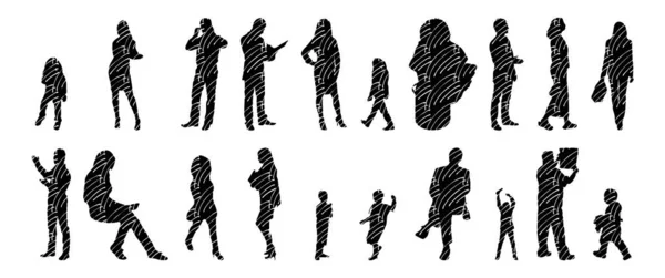 Vector Silhouettes Outline Silhouettes People Contour Drawing People Silhouette Icon — Stock Vector