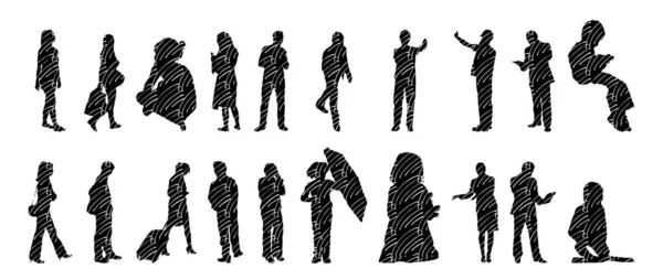 Silhouettes Vectorielles Silhouettes Esquissées Personnes Dessin Contour Silhouette Personnes Icône — Image vectorielle