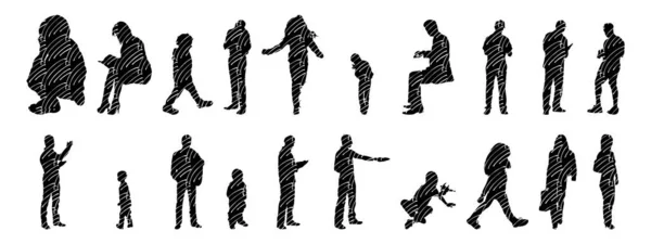 Silhouettes Vectorielles Silhouettes Esquissées Personnes Dessin Contour Silhouette Personnes Icône — Image vectorielle