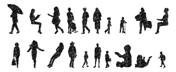 Silhouettes Vectorielles Silhouettes Esquissées Personnes Dessin Contour Silhouette Personnes Icône — Image vectorielle